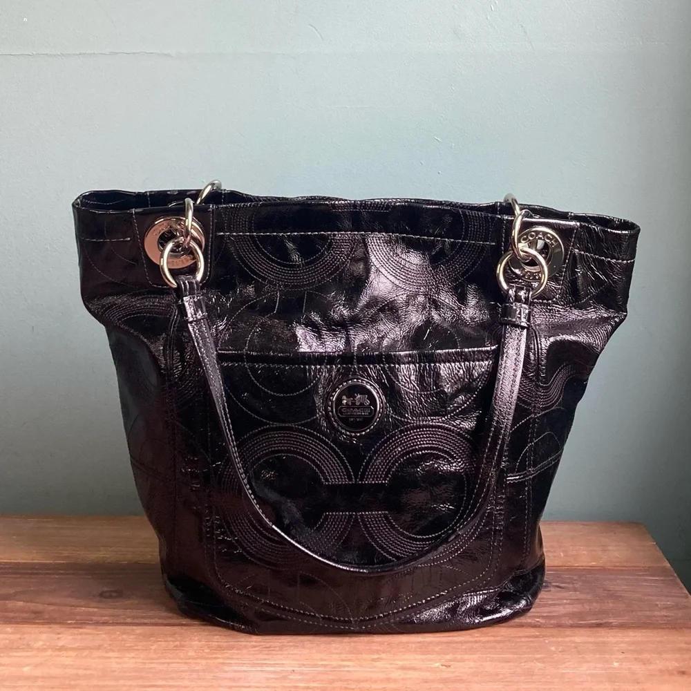 Coach Alex Signature Stitched Patent Leather Tote Bag  14265